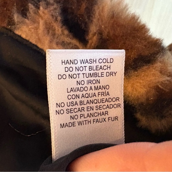 LOVE TREE Leopard Faux Fur Coat Brown Black Plush Statement Jacket Size L - Picture 7 of 7